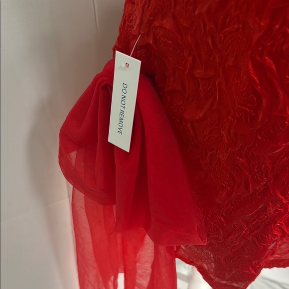 For Love & Lemons Red Textured Mini Dress M Bow - Picture 6 of 11